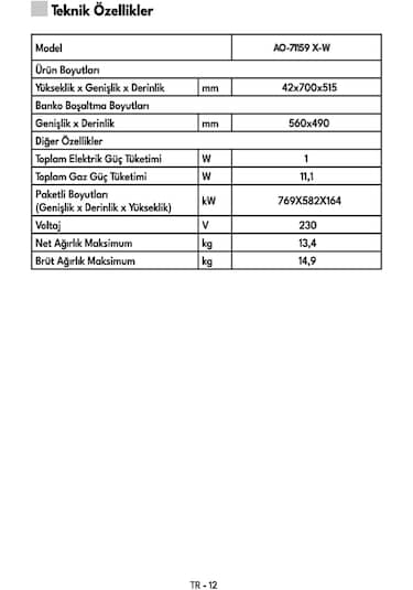 Vestel AO-71159 YX-W Ankastre Ocak