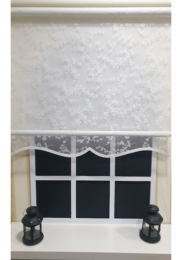 Kırık Beyaz Tül Perde Ve Ekru Çift Mekanizmalı Stor Perde Stb4003 Beyaz