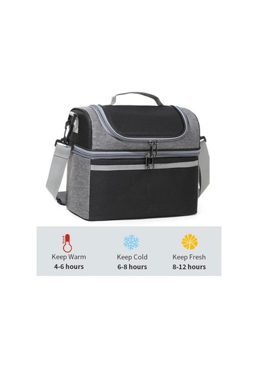 Yalıtımlı Öğle Yemeği Çantası Çift Katlı Öğle Yemeği Tote Büyük Sızdırmaz Genişletilebilir Öğle Yemeği Kutusu Siyah