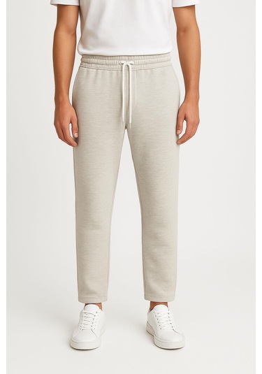 Erkek Düz Paça 3 İplik Şardonlu Rahat Kesim Premium Kumaş Eşofman Altı Açık Gri