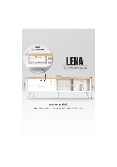 Lena Tv Sehpası, Tv Standı, Televizyon Ünitesi Beyaz - Atlantik Çam