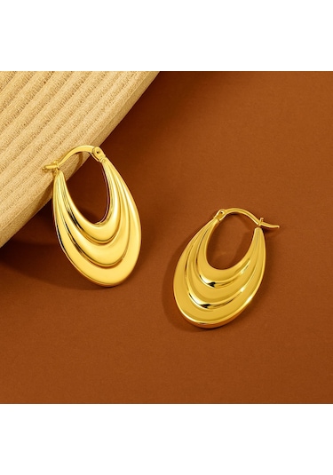 14k Altın Sallantı Oval Küpe, Halka Küpe Altın