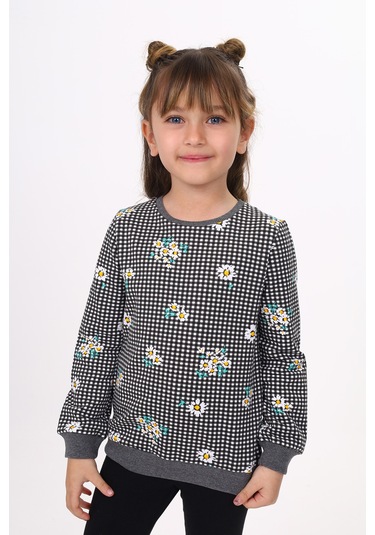Toontoy Kız Çocuk Papatya Baskılı Sweatshirt Antrasit
