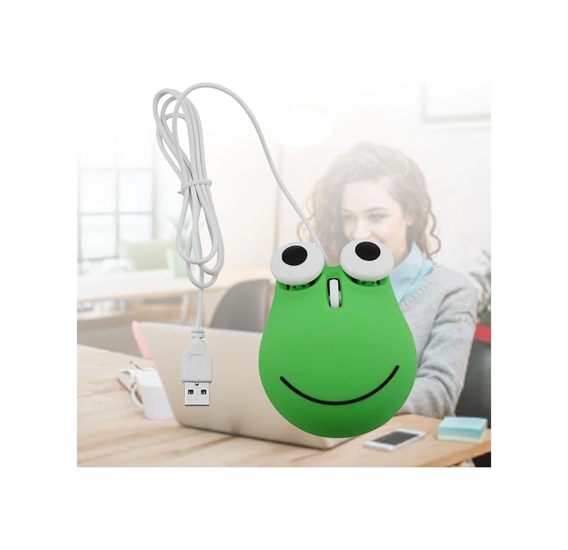 Vkemall Yeşil Kurbağa Desenli Ergonomik Kablolu Fare - Hassas Optik Takip, Usb Bağlantı, Bilgisayar Ve Dizüstü Uyumlu