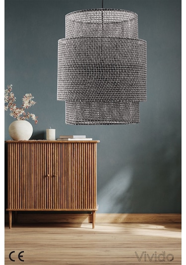 Hasır Siyah Bohem İskandinav Avize Beyaz