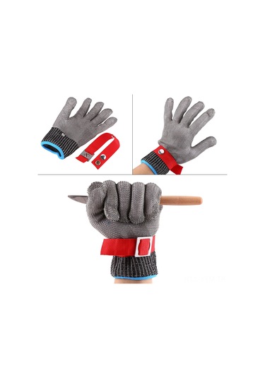 Geeksen 5 Seviye Paslanmaz Çelik Telli Kesici Dayanıklı Eldiven, Kırmızı Kanca İle Tekli, L Beden, Nilon İç Eldiven İle Konfor