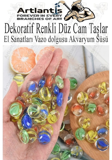 Dekoratif Renkli Düz Cam Taşlar 40 Lı 1 Paket El Sanatları Vazo Doldusu Akvaryum Süsü Değerli Cam Taşları