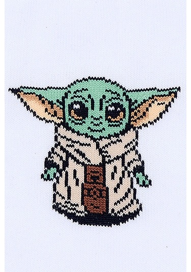 Erkek Pamuklu Özel Desenli Dikişsiz Yumuşak Dokulu Terletmez Rahat Esnek Soket Çorap Beyaz-yoda