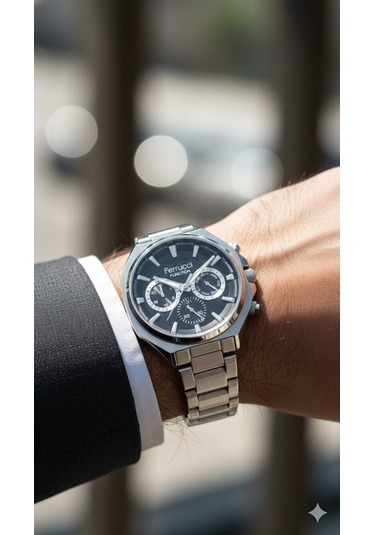 Ferrucci Erkek Kol Saati Gümüş Renk, Siyah Kadran - Fcf03319m.01 2 Yıl Garantili Gümüş