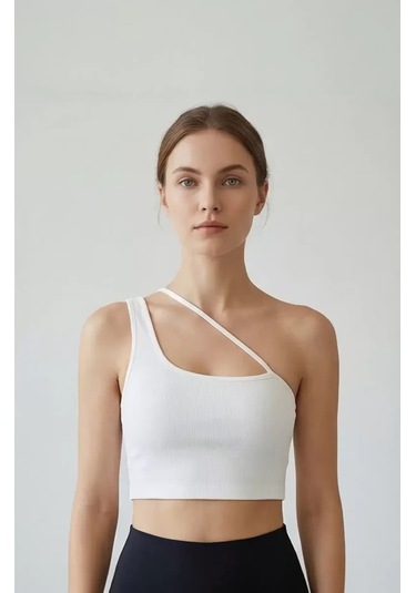 LUXSTOREE Kadın Beyaz Tek Omuzlu Çapraz Askılı Crop Top Büstiyer Çok Renkli