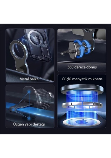 Polham Magsafe Mıknatıslı Sarsıntısız Havalandırma Girişli Telefon Tutucu, Düşmez, Kilit Sistemli Tutucu