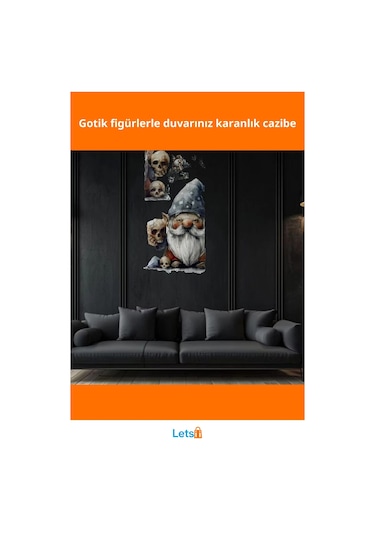 Gotik Cüce Ve Kafatası Temalı Duvar Sticker Çok Renkli