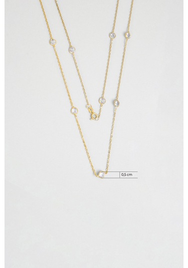 Beyaz Taşlı 18 Ayar Sarı Altın Kaplama 90 Cm Gümüş Kolye Sarı