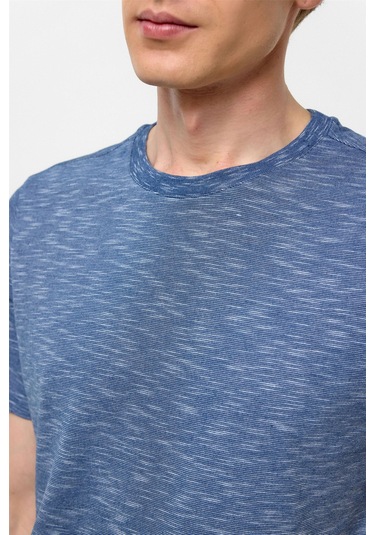 SÜVARİ Saks Mavi Regular Armürlü Bisiklet Yaka Tişört