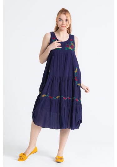 Kolsuz Vual Ahsen Nakışlı Midi Boy Elbise Mor Mor-mor Mor