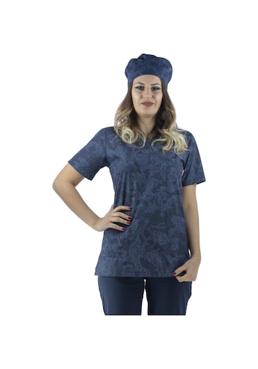 Scrubs Koyu Kamuflaj Desenli 3901 Kadın Tek Üst Forma
