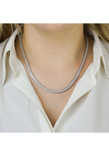 Modagümüşevi Pırlanta Tasarımlı Kare Model 925 Ayar Gümüş Su Yolu Kolye 50 Cm