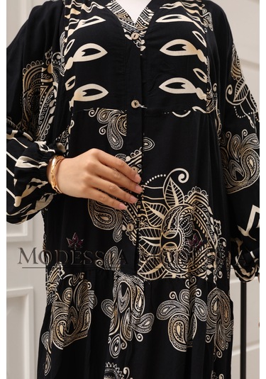 Kadın Siyah %100 Viskon Pamuklu V Yaka Alaçatı Model Kat Kat Elbise V6530 Siyah