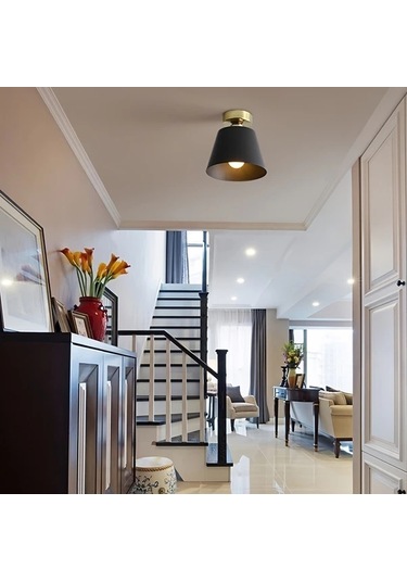 Dashanshop Siyah Metal Antika Pirinç Kaplama Endüstriyel Çiftlik Evi Tarzı Tavan Lambası Siyah