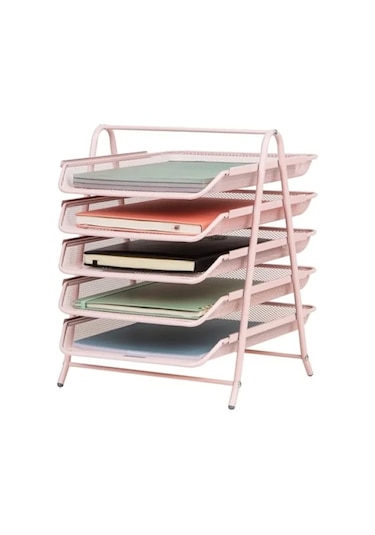 5 Katlı Metal Kağıt Rafı - Pembe Abanoz