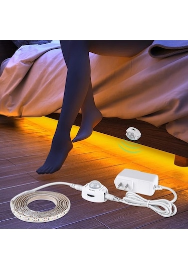 Metabagua De Beers Hareket Sensörü Dolap Altı Işıkları Dolap Mutfak Yatak Acil Gece Lambası Esnek Led Şerit Dc 12v Abd Ab Güç Adaptörü F5qbın Bej