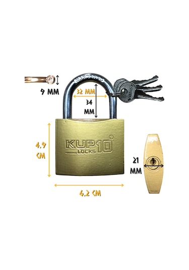 Kupa Asma Kilit Sarı 63 mm. - 3 Anahtarlı