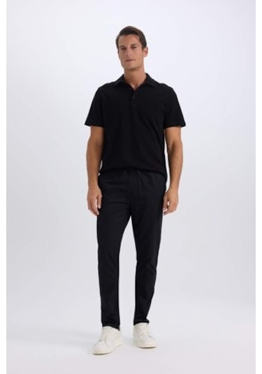 Defacto Pamuk Yazlık Beli Bağcıklı Cepli Düz Paça  Jogger Chino Pantolon - Siyah Z9933AZ25SPBK81