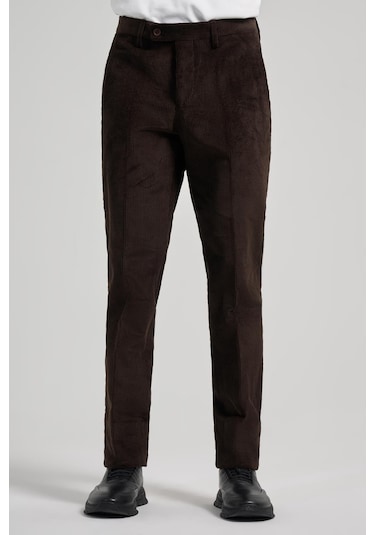 Koyu Kahverengi Pamuklu Yandan Cepli Comfort Fit Kadife Pantolon 1003245160 Koyu Kahverengi