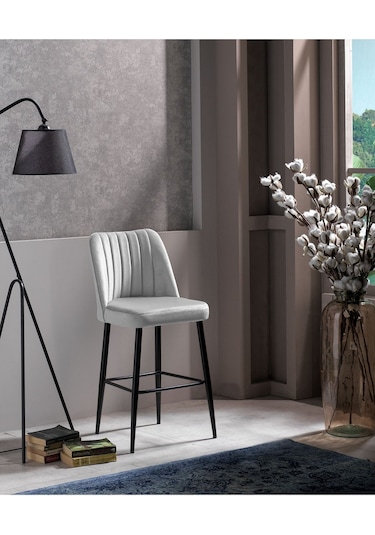 Ada Bar Sandalye - Babyface Krem - Metal Siyah Ayak 2 Adet Krem
