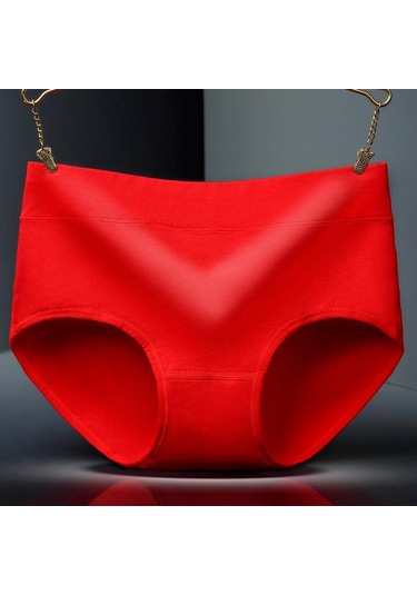 Kırmızı Orta Bel Kadın Saf Pamuk Nefes Alabilir Ve Moda Basit Düz Renk Üçgen Büyük Boy Saf Pamuk Kadın İç Çamaşırı Kırmızı