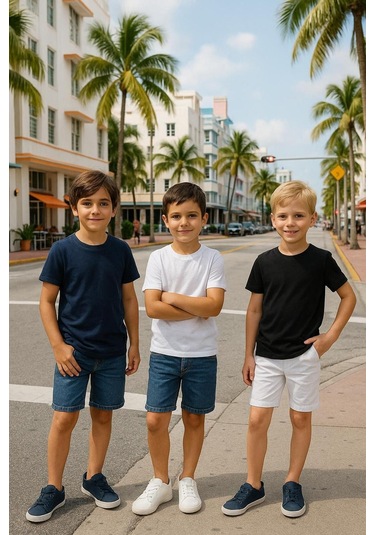 Çocuk Basic T-shirt Kız - Erkek Unisex %100 Pamuk 3'lü Süper Paket K-6