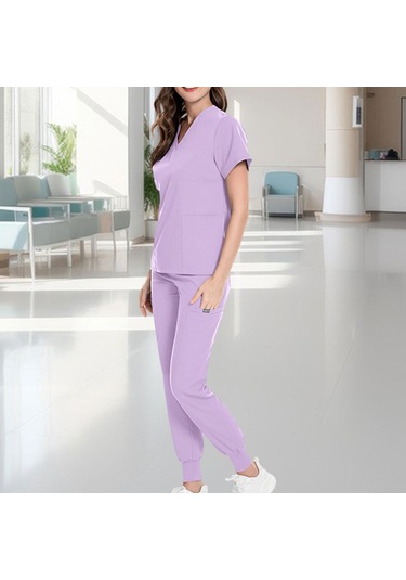 Suntek Kadın Scrubs Setleri V Yaka T Shirt Spa Doktor Xl