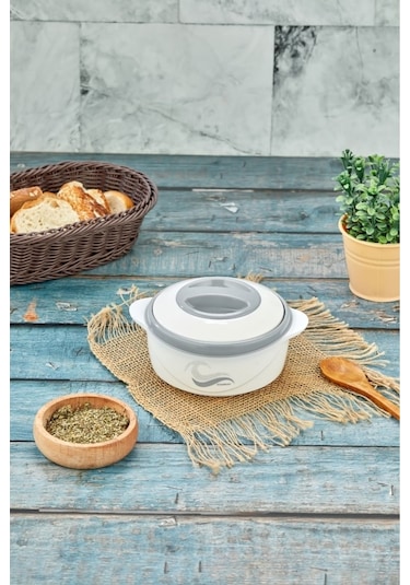 3149 Yemek Termosu - Sızdırmaz Kilitli Kapak Saklama Kabı Paslanmaz Çelik Sefertası 1000 Ml - Beyaz Beyaz