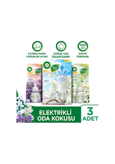 Air Wick Elektrikli Kit Oda Kokusu Temizlik Esintisi 19 ML + Elektrikli Yedek Lavanta 19 ML +  Bahar Çiçekleri 19 ML