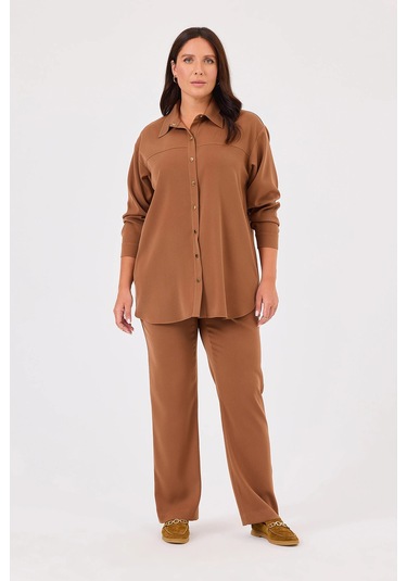 Galaxi Kadın Büyük Beden Bağcıklı Pantolon 4023 Camel Camel