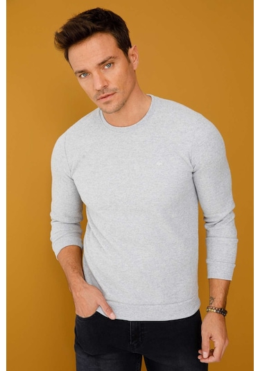 İgs Erkek Gri Standart Bisiklet Yaka Triko Gri