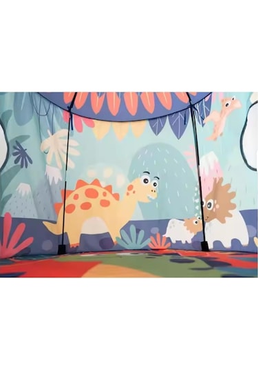 Dinozor Temalı Çocuk Oyun Çadırı Katlanabilir Ve Taşınabilir-1430 Açık Mavi