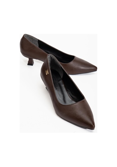 Suins Molina Model Kadın Mini Topuklu Stiletto Ayakkabı Kahve