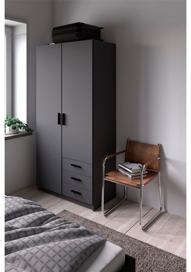 Mimoza Giyinme Dolabı - Çok Amaçlı Dolap - Gardırop 90 Cm-2 Kapaklı-3 Çekmeceli