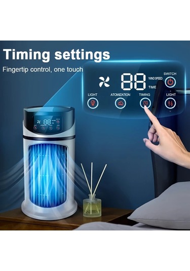 Motion003 Beyaz Ortam Işığı Soğutmalı Nemlendirilebilir Taşınabilir Klima Fanı Usb Fan 3ü 1 Arada Ofis Ve Ev Kullanımı İçin