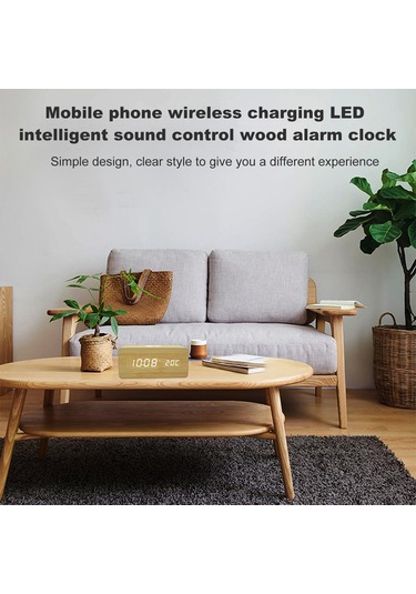 Springsun Ahşap Kasa Led Akıllı Alarm Saat - Kablosuz Şarj, Ses Kontrol, 3 Alarm, Zaman/tarih/sıcaklık Gösterimi, Parlaklık Ayarlama