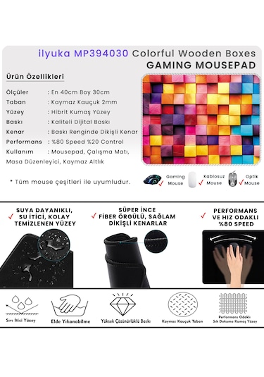 İlyuka Mousepad 40x30cm Gaming Mp394030 Colorful Wooden Boxes