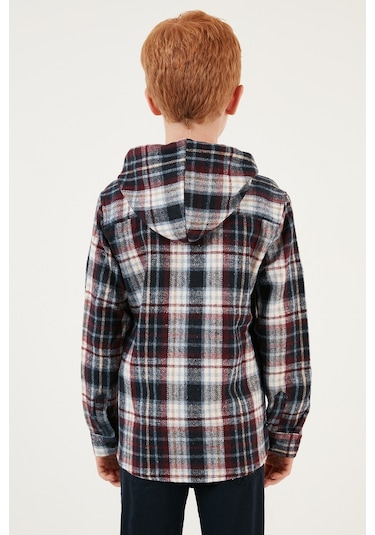 Lela Ekoseli Kapüşonlu Cepli Kışlık Oduncu Erkek Çocuk Gömlek Cf24W81779 Lacivert