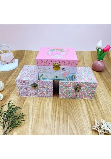 Willowhaven Pembe Bale Ayakkabı Desenli Döner Balerin Müzikli Çift Çekmeceli Mücevher Kutusu