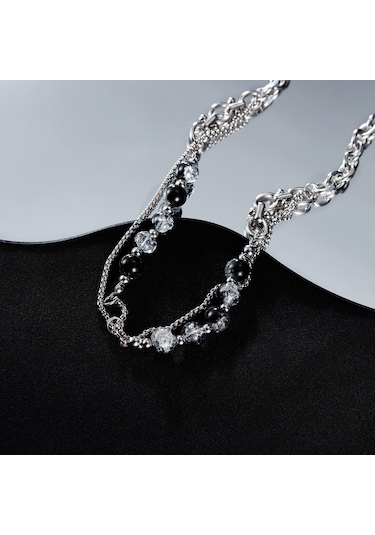 Sones Opk Gx2416 Paslanmaz Çelik Çift Zincir Cam Boncuk Kolye Çok Renkli