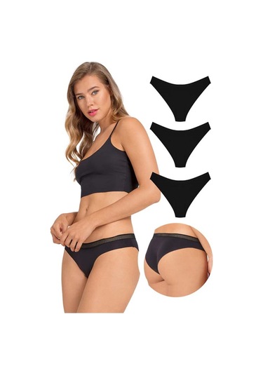 File Lastikli Lazer Kesim Bikini Külot 3'lü Paket - 5 Asorti 2 Çok Renkli