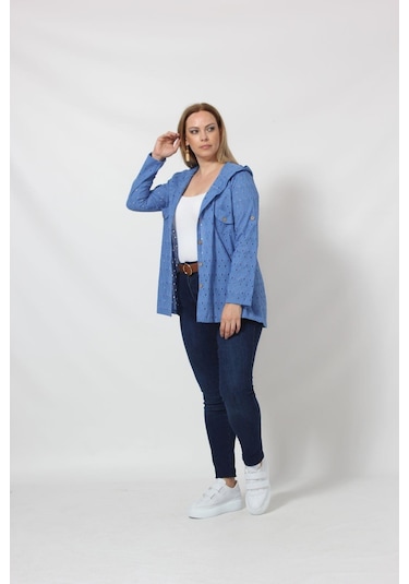 B029m Kapüşonlu Delikli Mevsimlik Ceket Mavi 001