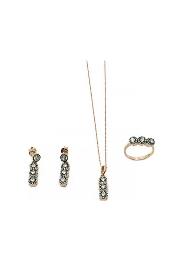 Roze Gümüş Taşlı Kadın Üçlü Set Yüzük Küpe Kolye Ucu Ve Zincir Mo