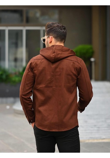 Kahve Renk Kapüşonlu Kot Ceket-1361 Kahverengi