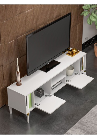 Tv Sehpası Tv Ünitesi Beyaz Gold 160 Cm Linya 5042 Sarı